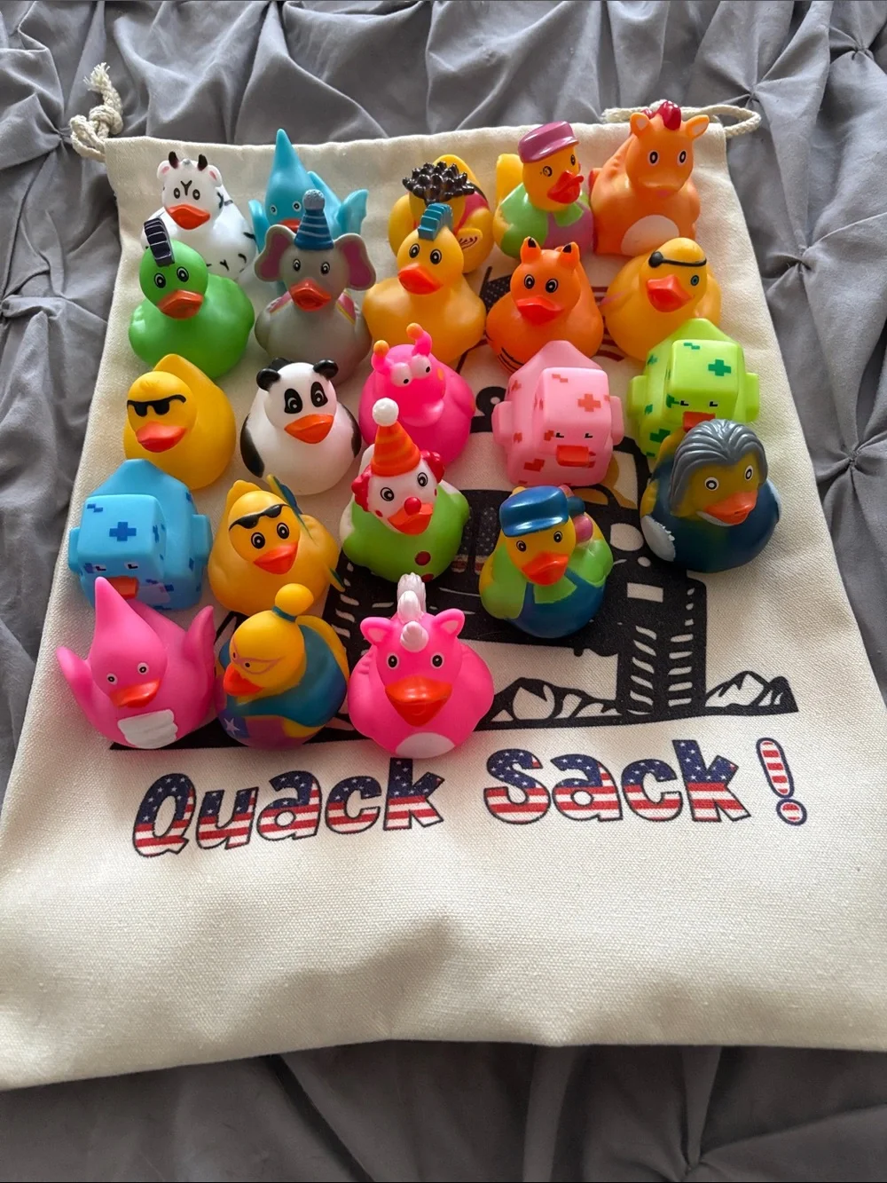 Quack Sack! Kids Drawstring Backpack - Cream with Patriotic Print
